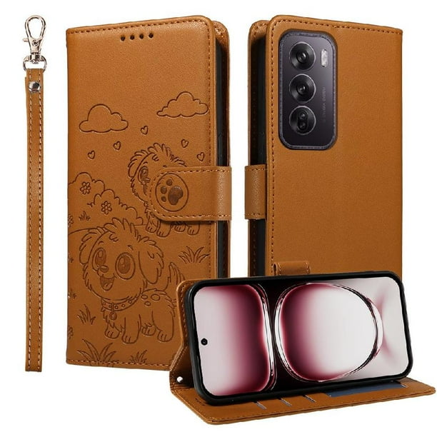 Funda Cartera GANGXUN con Diseño de Perrito en Relieve para OPPO Reno 12 Pro 5G , Protección 360° con Ranuras y Correa Desmontable