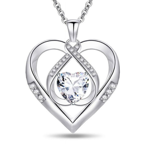 Emma Manor EM Jewelry 18k White Gold over Silver 5A Cubic Zirconia Love Tripe Heart Women Pendant Necklace