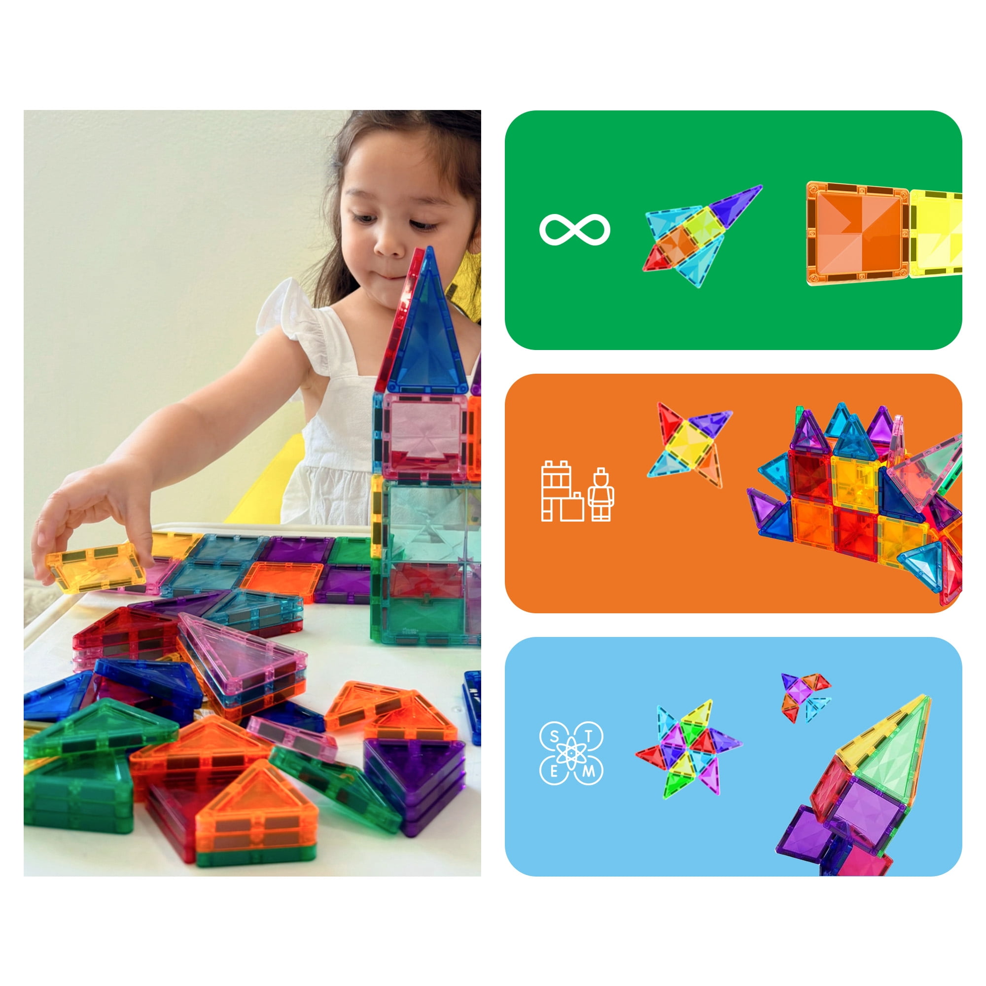 PicassoTiles Mini Magnetic Tiles for Kids – 60PCS STEM Construction Building Blocks Travel Toy Set