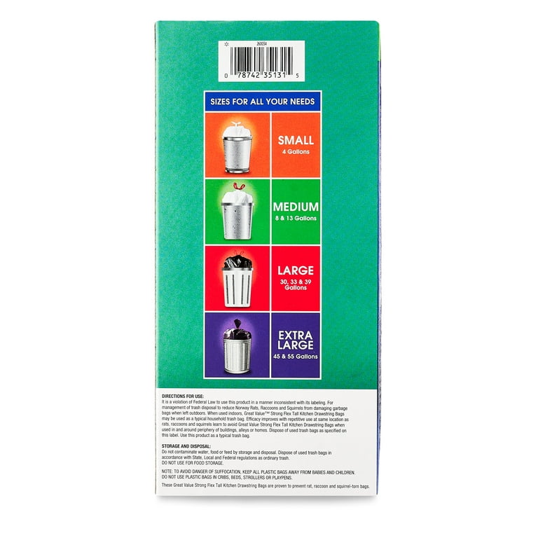 Great Value Strong Flex Tall Kitchen Trash Bags, 13 Gallon, 40