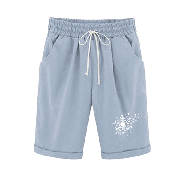 Mujeres Pantalones Cortos Casual, Cintura Elástica Día de la Independencia de la Impresión Pantalones Cortos con Cordón con Bolsillos para Verano Primavera de Uso Diario, Pantalones Cortos de Verano P