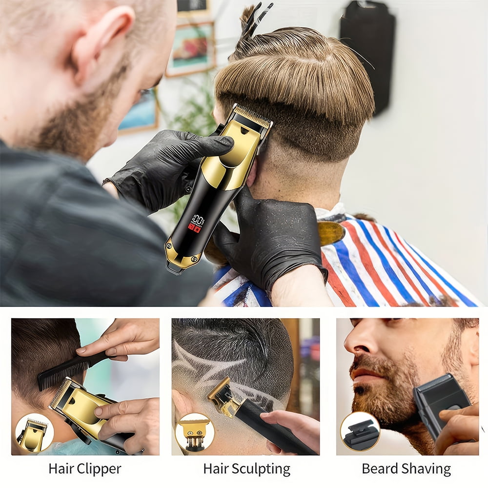 Homitt 3 Pack Professional Hair Clipper Kit for Men, Beard Trimmer Set and Kit, Cordless Men's Hair Trimmer, Electric Shaver, Hair Clipper with LED Display for Home and Barber