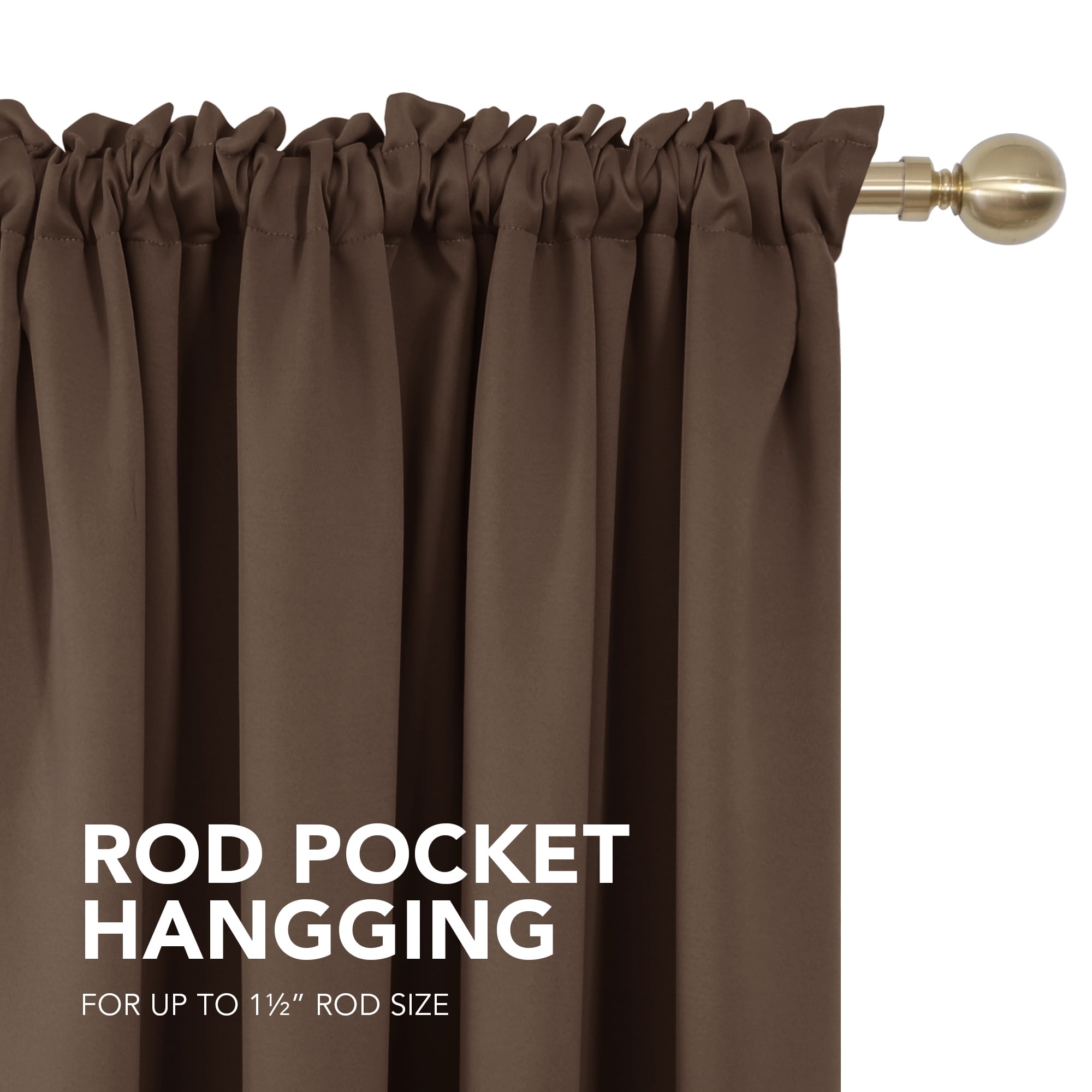 Deconovo Energy Saving Blackout Curtains 63 inches Long, Rod Pocket Thermal Insulated Curtain Panels, Brown, 52"W x 63"L, 2 Panels