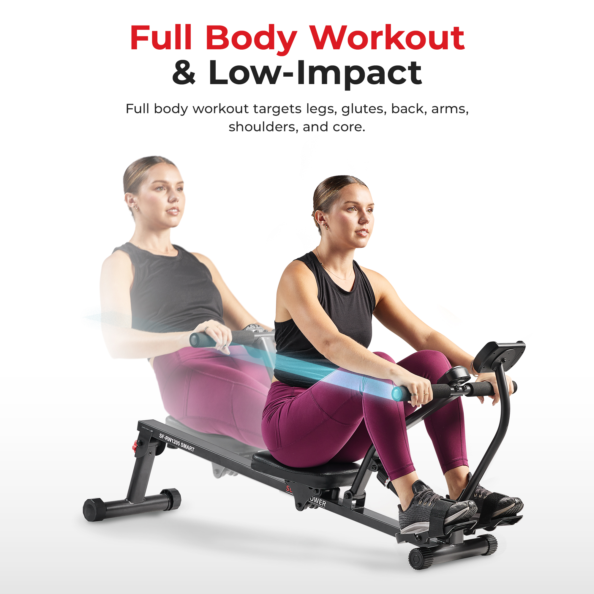 Sunny Health & Fitness Compact Hydraulic Rower With Bluetooth photo 2
