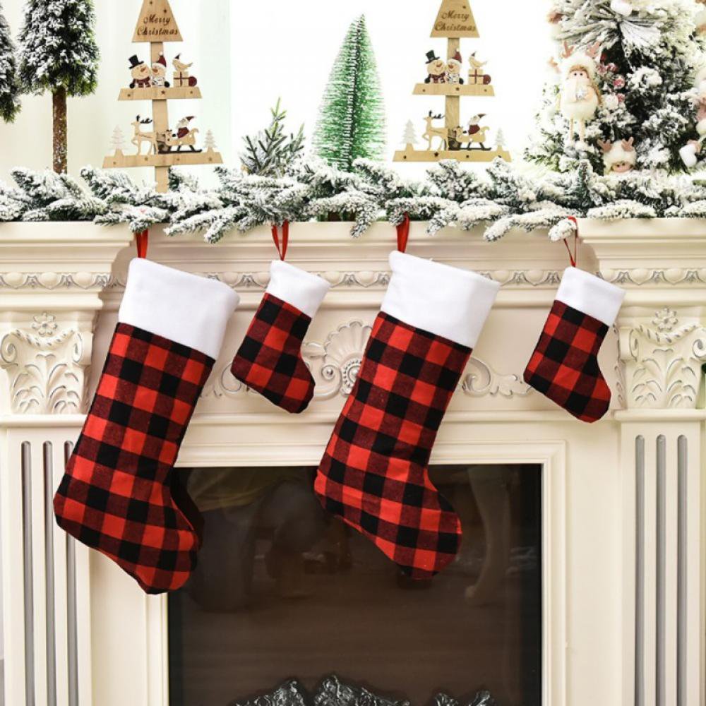 Plaid Christmas Stockings Xmas Red And Black Linen Gift Ornaments Small