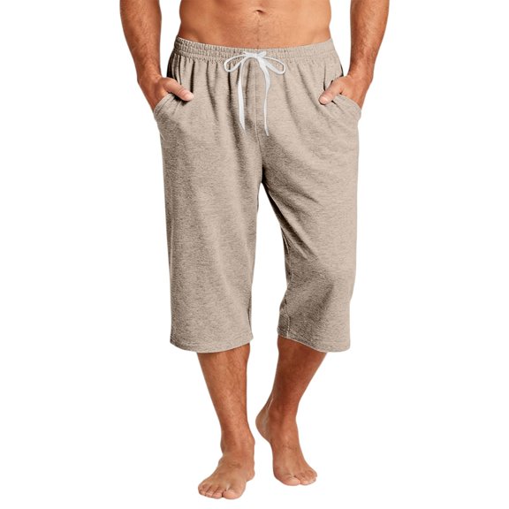 Migroa Mens Solid Capri Pants Elastic Waist Stretch Casual Trousers Summer Outdoor Beach Bottoms Beige L