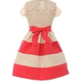 thumbnail image 2 of Dainty Lace Bow Stripe Necklace Big Girl Flower Girls Dresses (20JK16S) Coral 14, 2 of 3