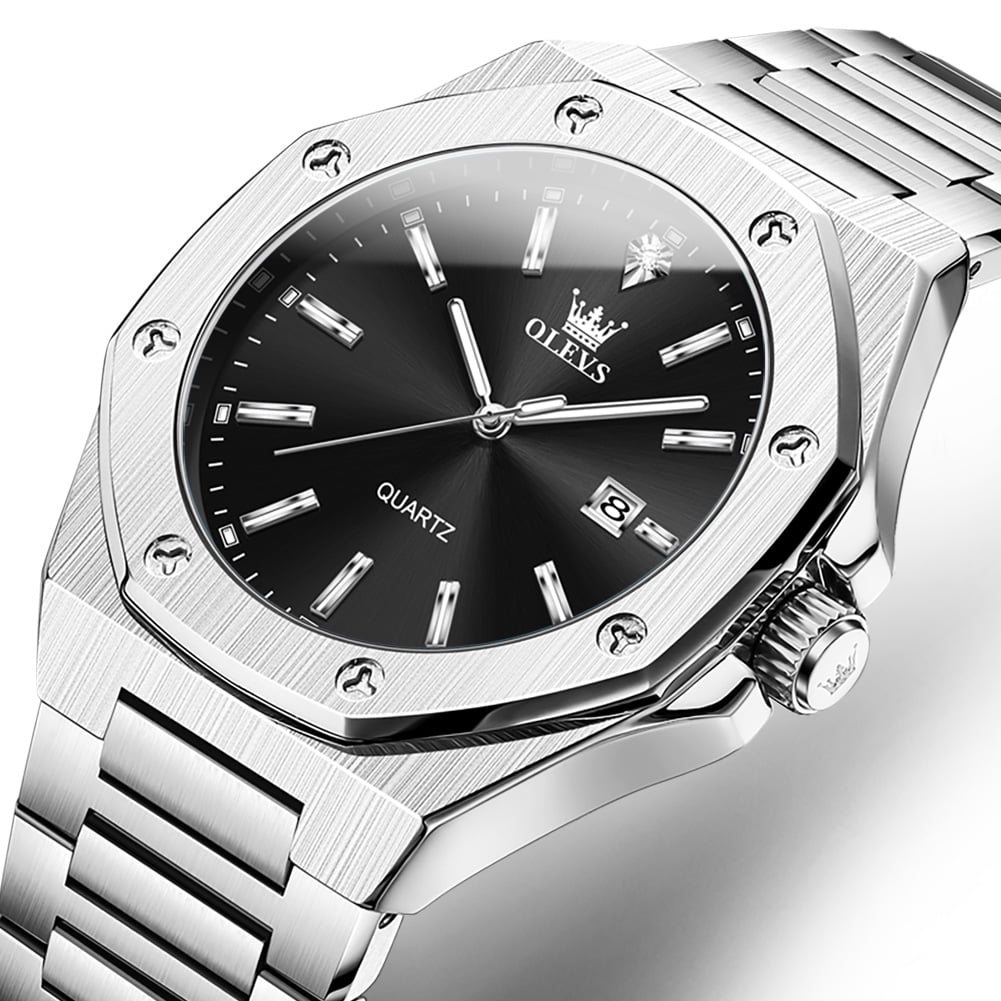 OLEVS Watch for Men Business Dress Diamond Analog Quartz Date Luxury Classic Casual Stainless Steel Waterproof Luminous Mens Wrist Watches Reloj para Hombre