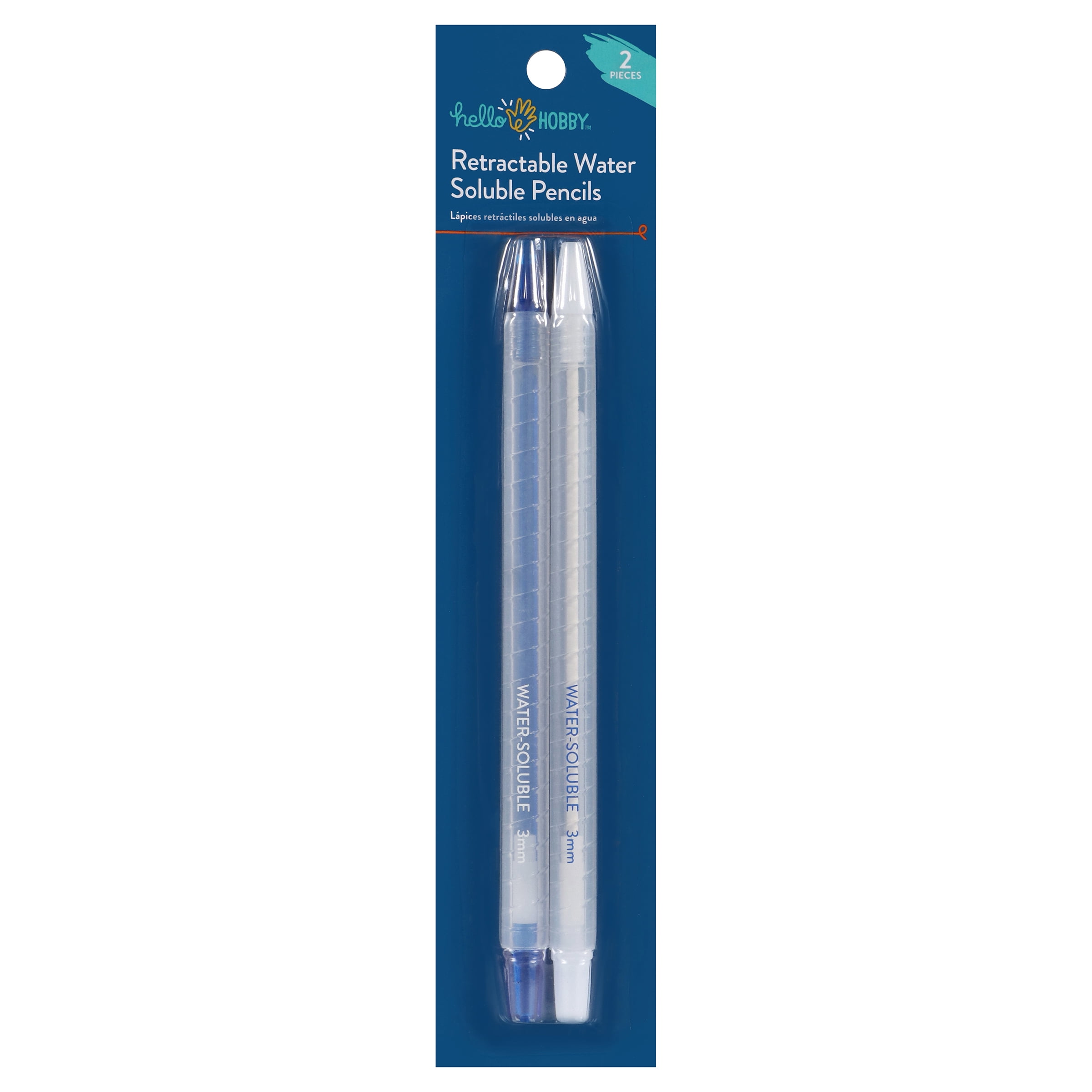 (2 pack) Hello Hobby Retractable Water-Soluble Fabric Marking Pencils, White and Blue, 2 Count