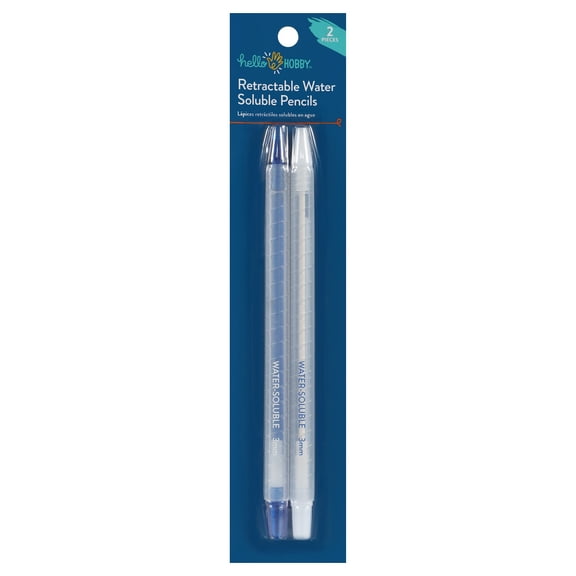 Hello Hobby Retractable Water-Soluble Fabric Marking Pencils, White and Blue, 2 Count