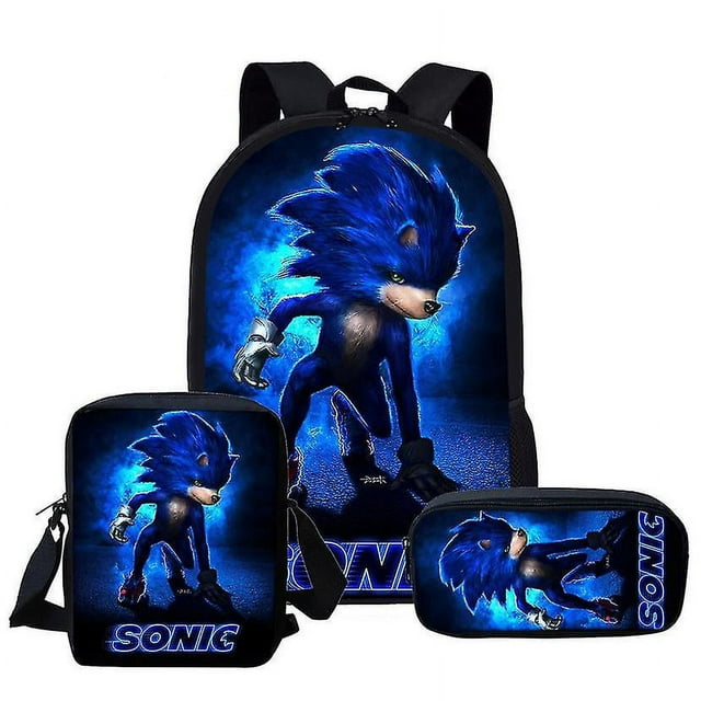 Sonic Primary School School Bag Three-piece Set Anime Cartoon Backpack Shoulder Bag Pencil Case High Quality Ultra-high Quality Advanced Customization