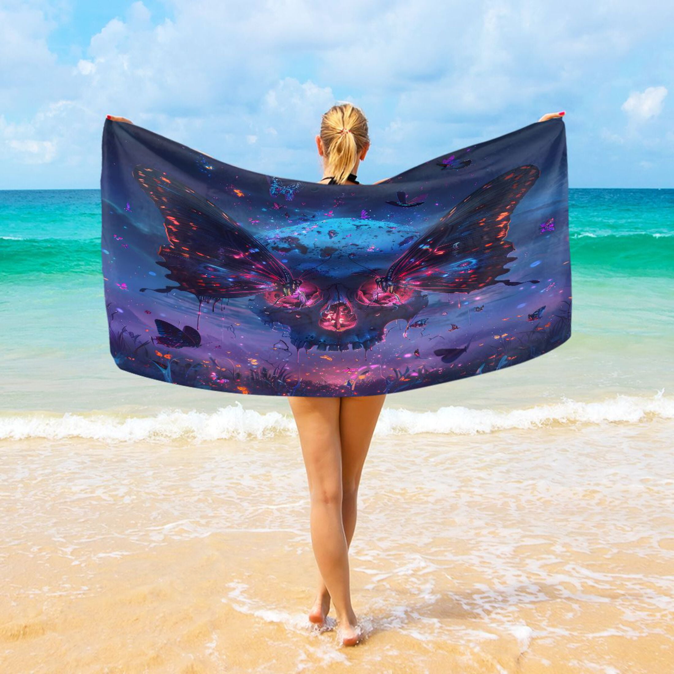 Ryvnso Flower Skeleton Pirate Beach Towel Quick Dry Swimming Yoga