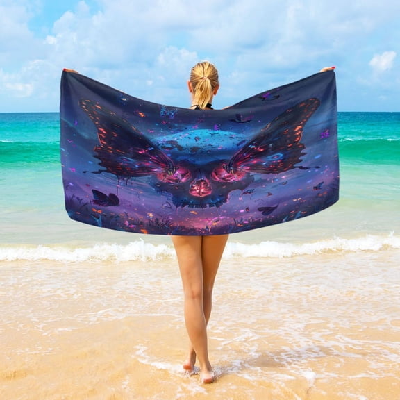 Ryvnso Butterfly on Skull Eye Oversized Beach Towel Microfiber Bath Blankets Swimming Fitness 37" x 74"