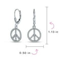 thumbnail image 4 of Bling Jewelry Womens World Peace Sign Cubic Zirconia CZ Leverback Drop Dangle Earrings Sterling Silver, 4 of 7