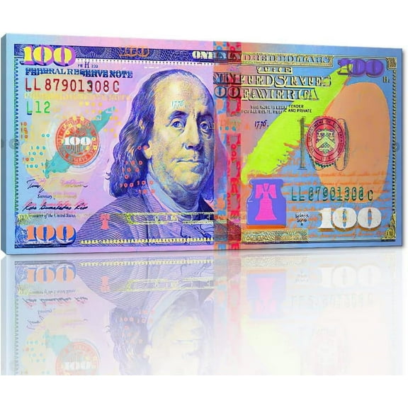 Aaheei Money Poster Prints Inspiratioanal 100 USD Canvas Wall Art US One Hundred Dollars Bill Picture Wall Decor Modern Money Artwork for Living Room Bedroom Home Office