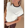 thumbnail image 4 of WQD Women’s Short Sleeve Crewneck T Shirt Color Block Ribbed Knit Top Casual Summer Blouse with Pocket, 4 of 7