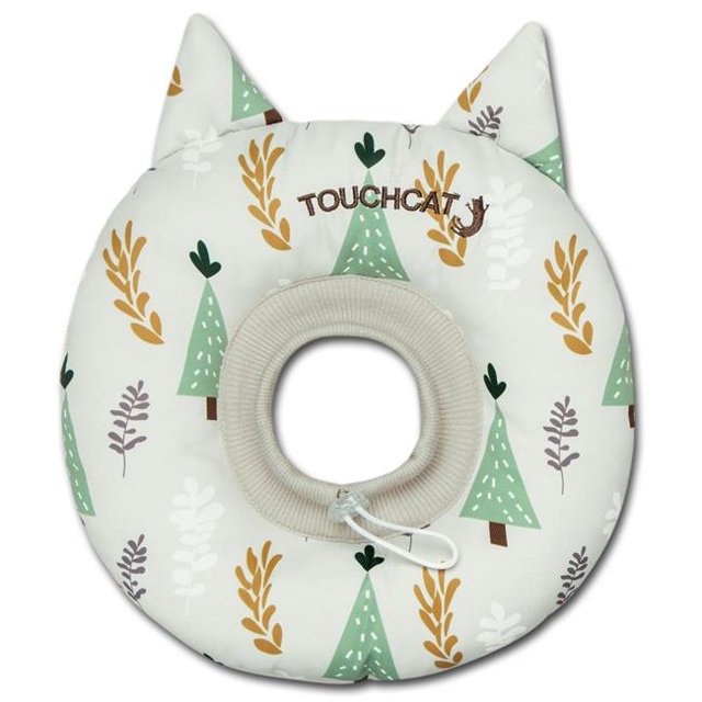 Pet Life CA1WHSM Touchcat Ringlet Licking & Scratching Adjustable Pillow Cat Neck Protector, White - Small