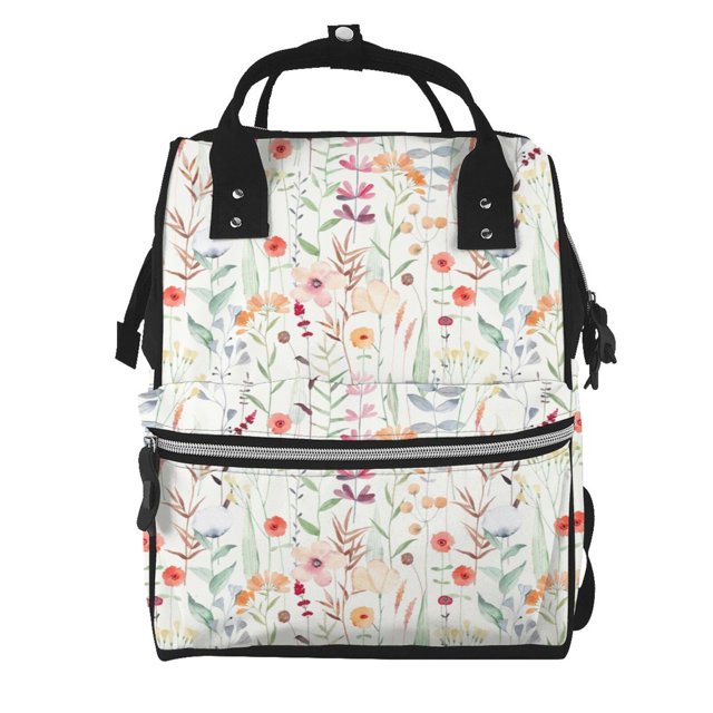Easygdp Wildflower Watercolor 4 para Bolsa de Bebé de Gran Capacidad con Múltiples Bolsillos, Bolsa de Pañales para Padres, Bolsa de Viaje Organizada y Elegante