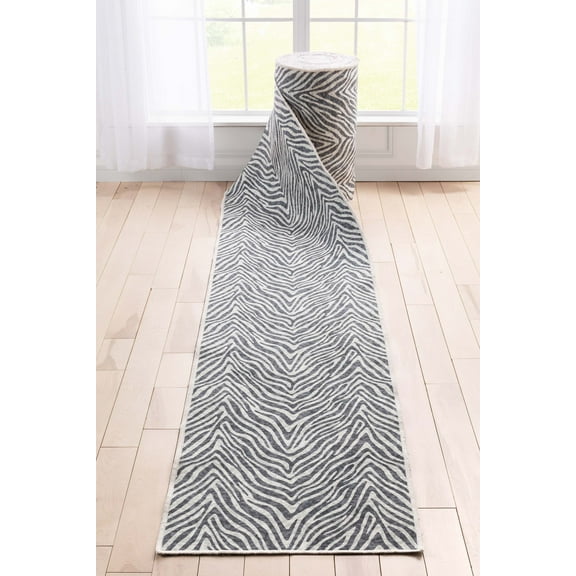Well Woven Custom Size Runner - 27" x 10' Runner - Zebra Stripe Grey -Animal Print Pattern
