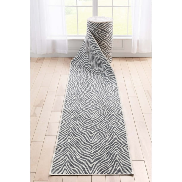 Well Woven Custom Size Runner 27" x 14' Runner Zebra Stripe Grey Animal Print Pattern