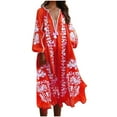 thumbnail image 2 of BLTIBY Women Boho Maxi Dresses Long Sleeve Summer Bohemian Floral Printed V Neck Tie Casual Loose Beach Dress with Pockets Red 3XL, 2 of 6