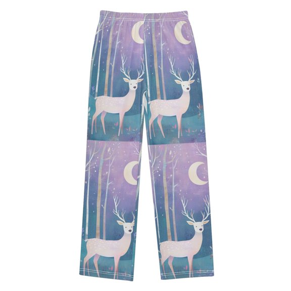 FORMRS Kids Pajama Pants with Pockets Size 6-8Y Boys Lounge Sleep Bottoms, Purple Night Deer