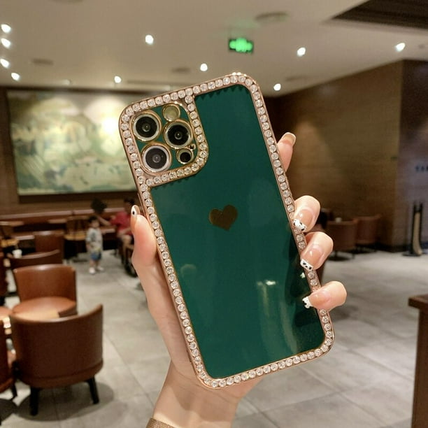 Funda de teléfono de lujo con diamantes de imitación y corazón de amor para iPhone 12 11 13 14 Pro Max X XR XS Max 7 8 Plus SE 2020 Tan Jianjun unisex