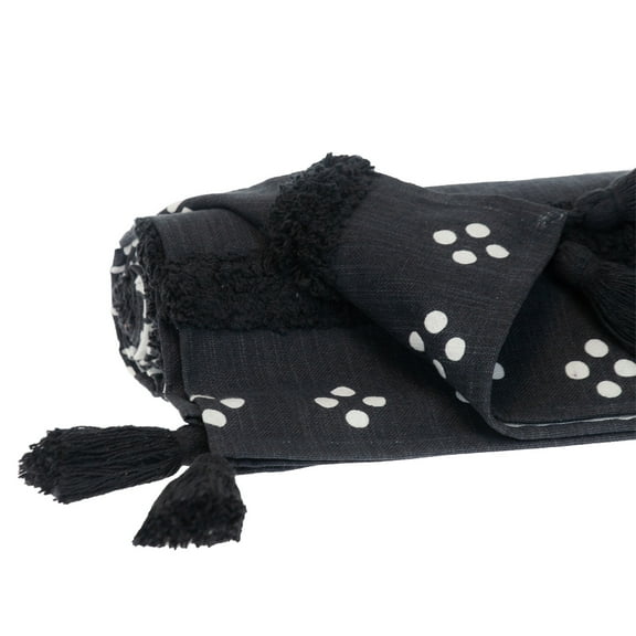 HomeRoots 478692 50 x 60 in. Parkland Transitional Stripes & Dots Throw Blankets, Black