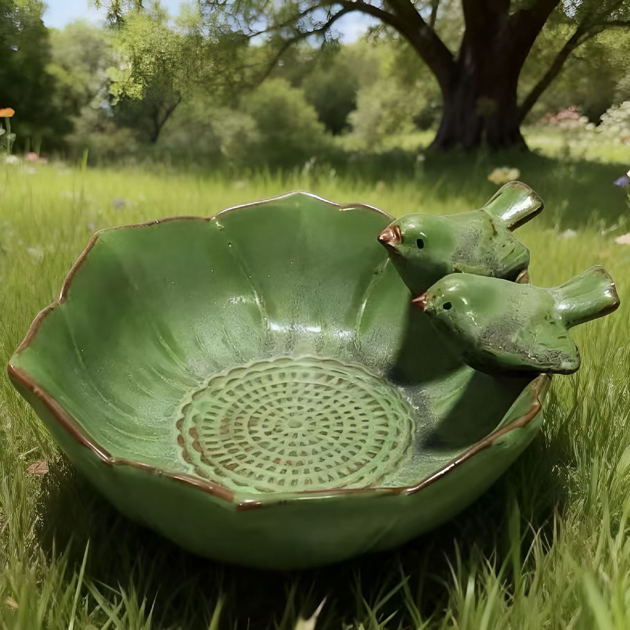 ACDANC Bird Bath For Outside On Ground Ceramic Birds Bath Bowl Handmade Ground Bird Feeders And Birdbath For Outdoors For Outdoors Garden Tabletop Balcony And 14x16x7cm