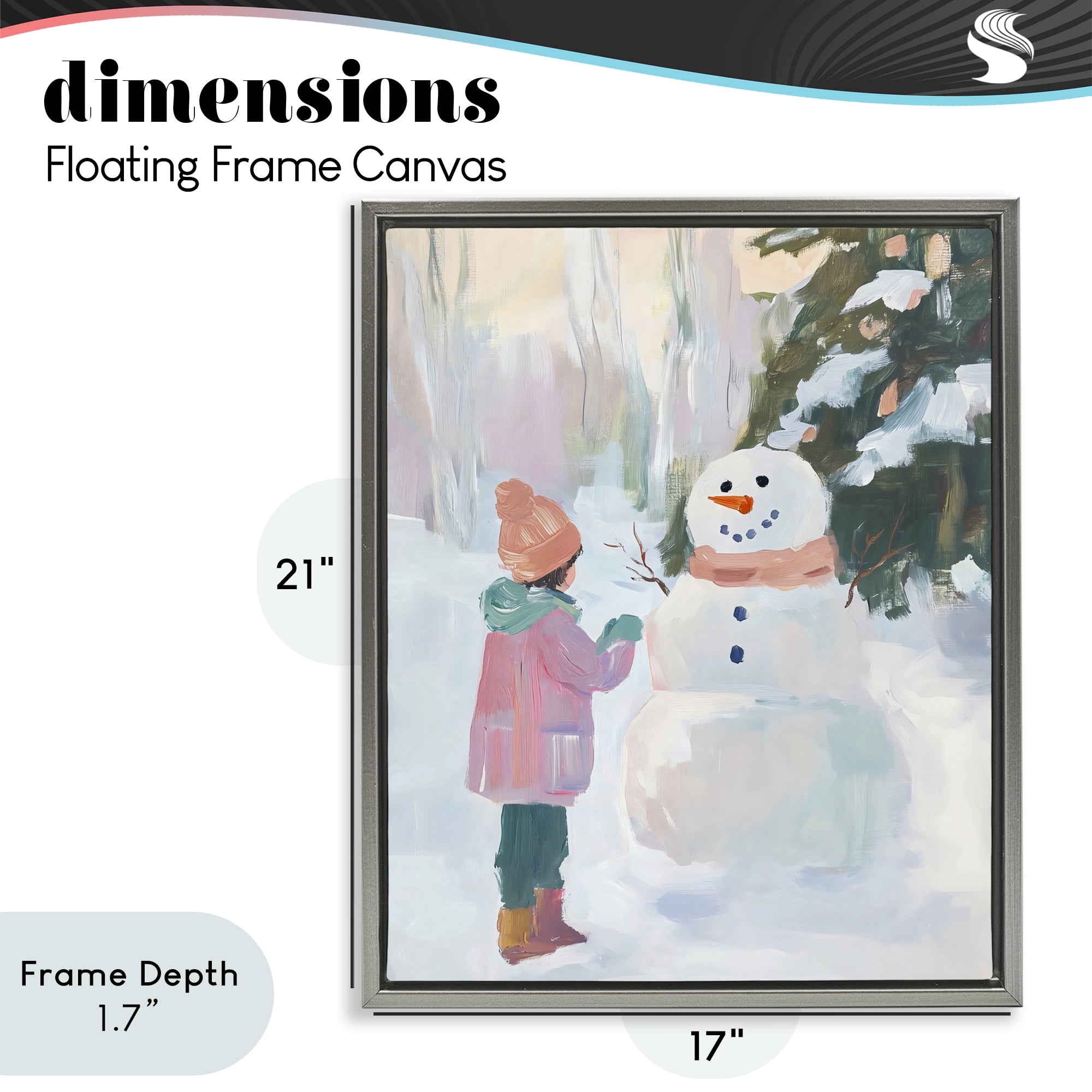 Stupell Industries Girl & Snowman in Winter Gray Framed Floater Canvas Wall Art, design by The Prints Vibe
