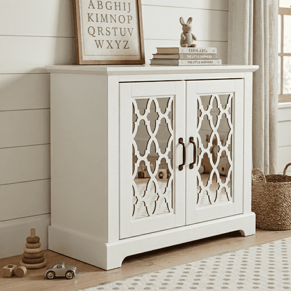 STYLIVIA 2 Door Mirrored Accent Cabinet with Adjustable Shelf 32" H