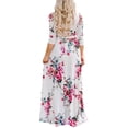 thumbnail image 3 of White Floral Pattern Sashes Draped 3/4 Sleeve Deep V-neck Women's Wrap Bohemian Maxi Dress L, 3 of 5