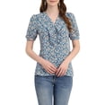 thumbnail image 1 of INSPIRE CHIC Women's Floral Print Rufle Button Up Puff Short Sleeves Blouse Top XS Blue, 1 of 7