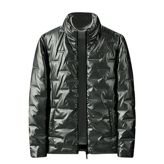 IYTR Mens Winter Jacket Solid Color Long Sleeve Jacket Zipper Stand-Up Collar Loose Outdoor -padded Coat with Pocket Dark Gray XXXL