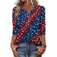 thumbnail image 5 of Women's 250th Anniversary USA Shirt Patriotic American Flag Print V-Neck Button 3/4 Sleeve T-Shirt, 5 of 6