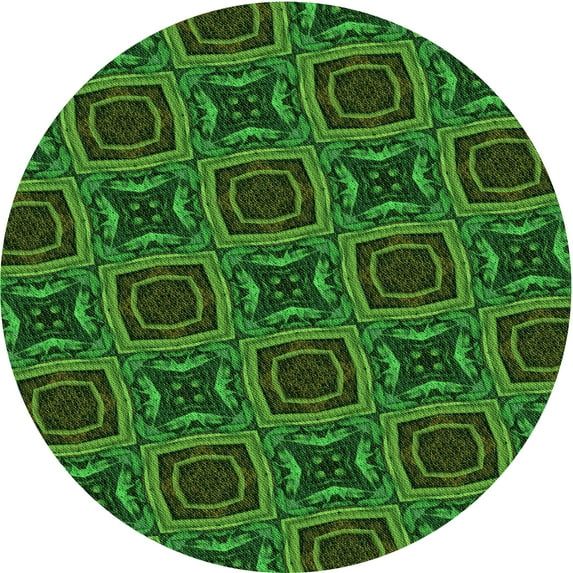 Ahgly Company Machine Washable Indoor Round Transitional Dark Forest Green Area Rugs, 8' Round