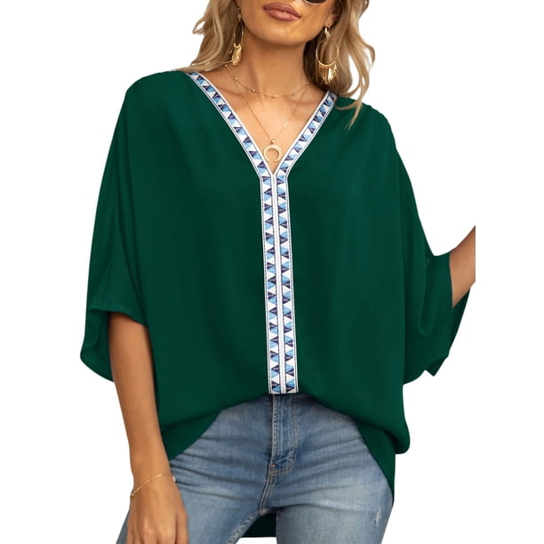 Txlixc Dolman manga cuello en V mujer #39;st - camisa gasa suelta Split verano Street Top Txlixc moda