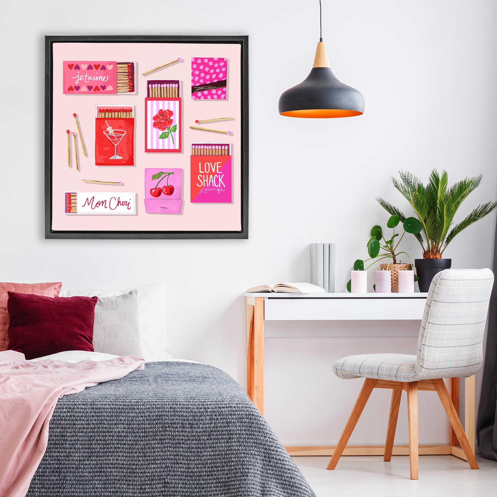 Stupell Industries Je T'aime Romantic Matchbox Set Black Framed Floater Canvas Wall Art, design by Rachael Reese