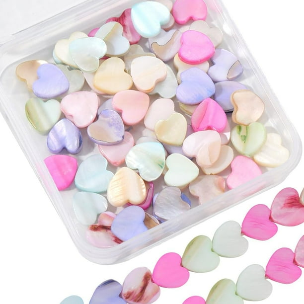 1 caja de 80 cuentas de concha con forma de corazón, cuentas planas de concha a granel de 10 mm, lindas cuentas de concha con forma de amor, macarrón, concha natural, espaciador de playa de verano