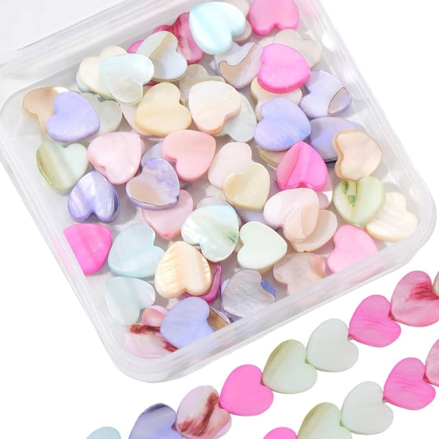 1 caja de 80 cuentas de concha con forma de corazón, cuentas planas de concha a granel de 10 mm, lindas cuentas de concha con forma de amor, macarrón, concha natural, espaciador de playa de verano