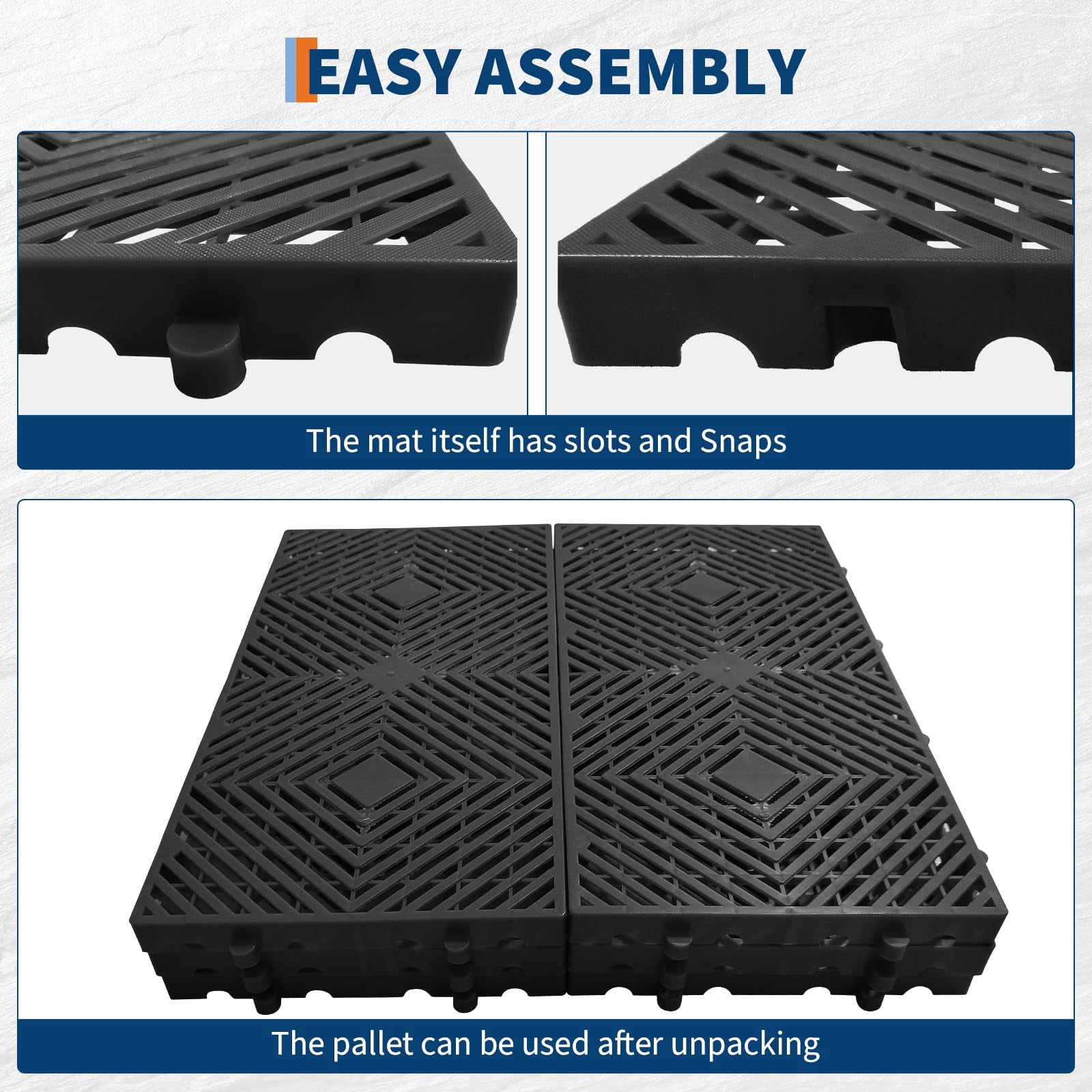 QinaQin 6PC Plastic Pallets for Basement Storage Lightweight Floor Pallets,Breathable Grid Ventilation Pallet,Black