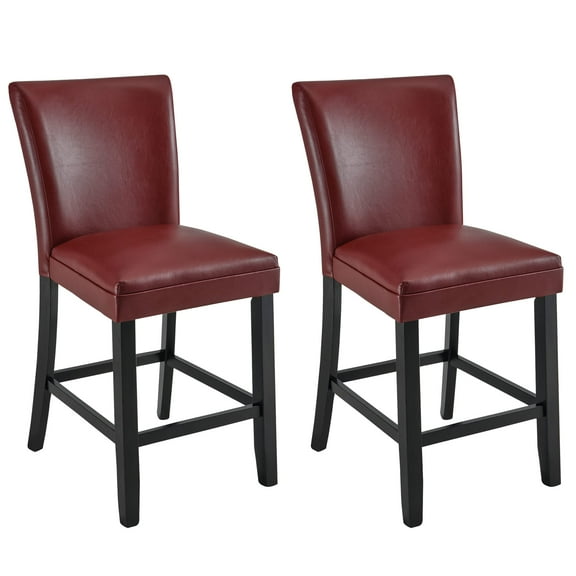 JESONVID Counter Height Bar Stools Set of 2, 38"H Solid Wood Counter Stools Barstools Chairs with Upholstered Back for Bar Kitchen Restaurant, Red