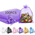 thumbnail image 2 of HRX Package 100pcs Little Organza Bags 3 x 4 inch, Mesh Bags Drawstring Pouches for Jewelry Bracelets Candy Party Favor Small Gift Purple, 2 of 9