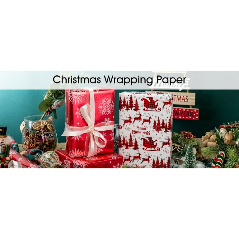 Yarcony Kraft Christmas Wrapping Paper, 3D Snowflakes Wrapping Paper