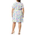 thumbnail image 3 of Agnes Orinda Women's Plus Dresses Floral Drawstring Waist V Neck Dress 3X White, 3 of 7