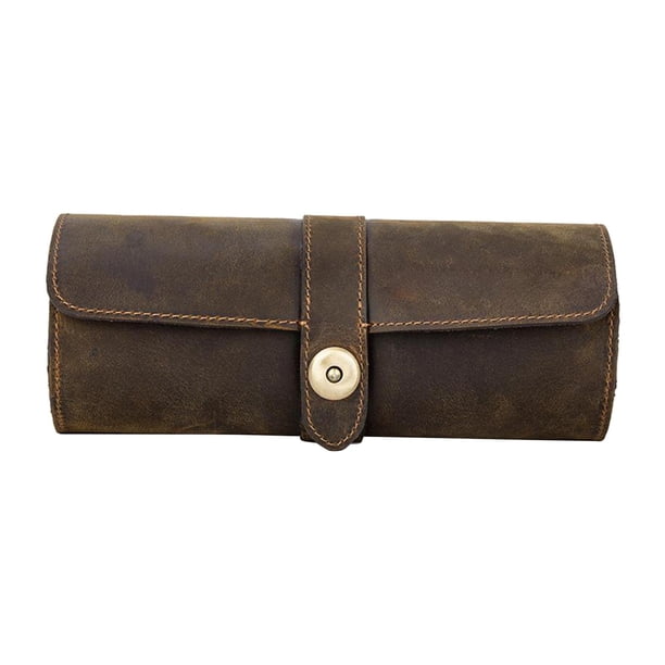 Estuche de Reloj de Hecho a Mano de Cuero de 3 Ranuras Organizador de Bolsa con Rollo de Reloj para Viajes Esenciales Regalo Novio Sunnimix rollo organizador de caja de reloj