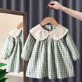 thumbnail image 5 of hotojiny Toddler Girls Gingham Dress Checkered Long Sleeve A-Line Plaid Dress Cute Crew Neck Collared Kids Flowy Dress(Sky Blue,2-3 Years), 5 of 7