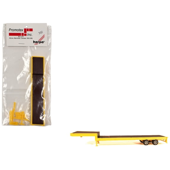 2-Axle Step Deck Equipment Trailer with Ramps Yellow 1/87 (HO) Plastic Model by Promotex