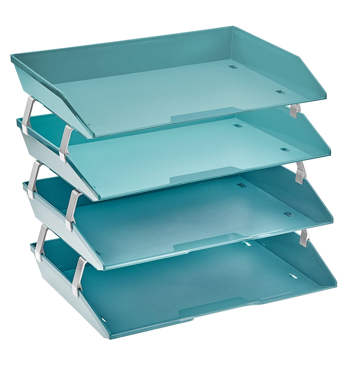 Acrimet Facility 2 Tier Letter Tray Side Load Plastic Desktop File Organizer Clear Green Color