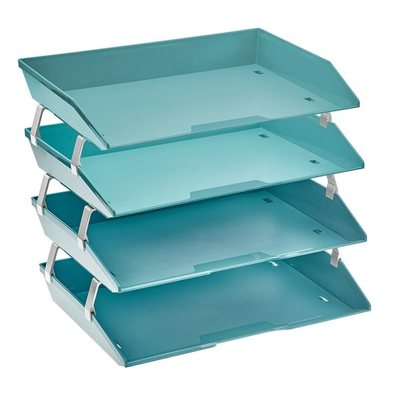 Acrimet Facility 4 Tier Letter Tray Side Load Plastic Desktop File Organizer (Solid Green Color)